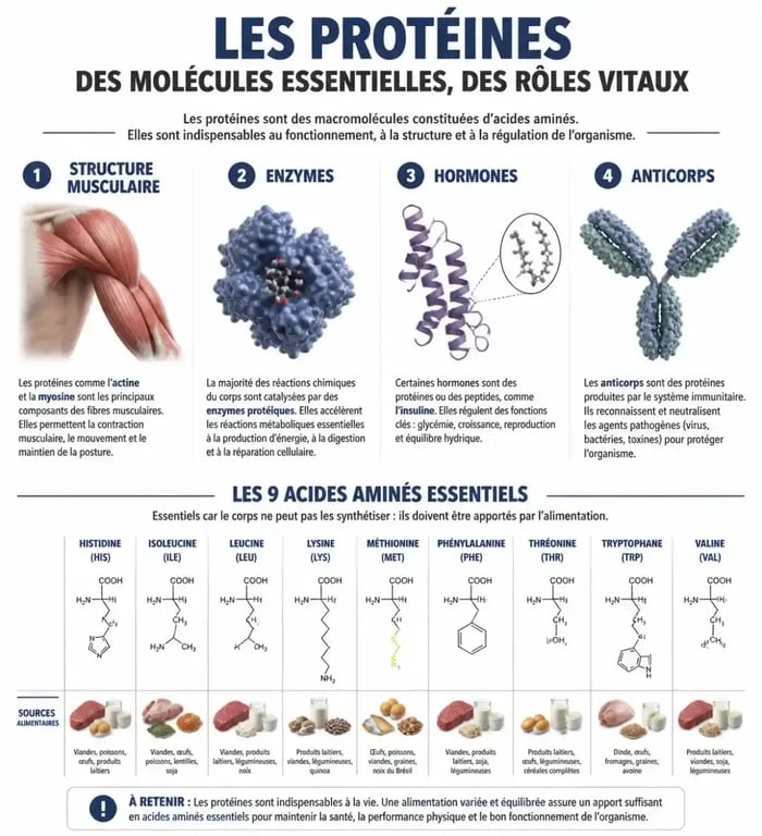 Infographie sur les bienfaits et le rôle des protéines dans l'organisme