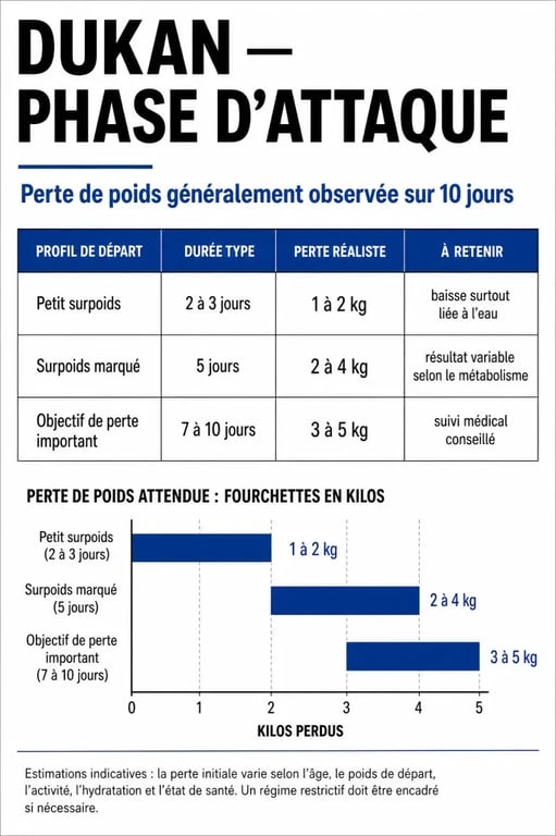 Phase d attaque 10 jours combien de kilos perdus : infographie des fourchettes de perte de poids selon le profil