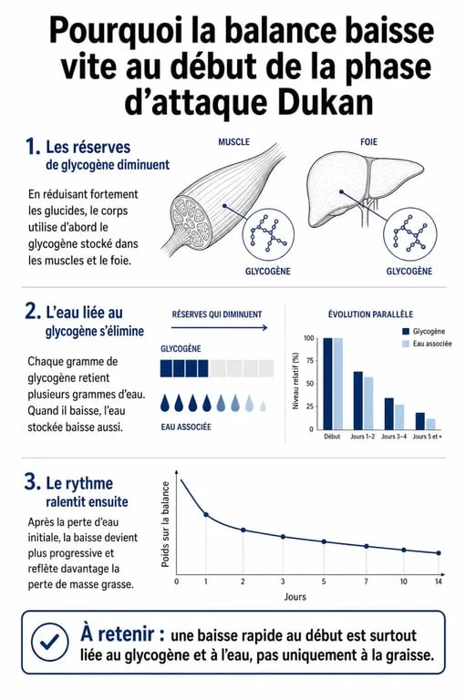 Phase d attaque 10 jours combien de kilos perdus : schéma du mécanisme de baisse rapide de la balance au début