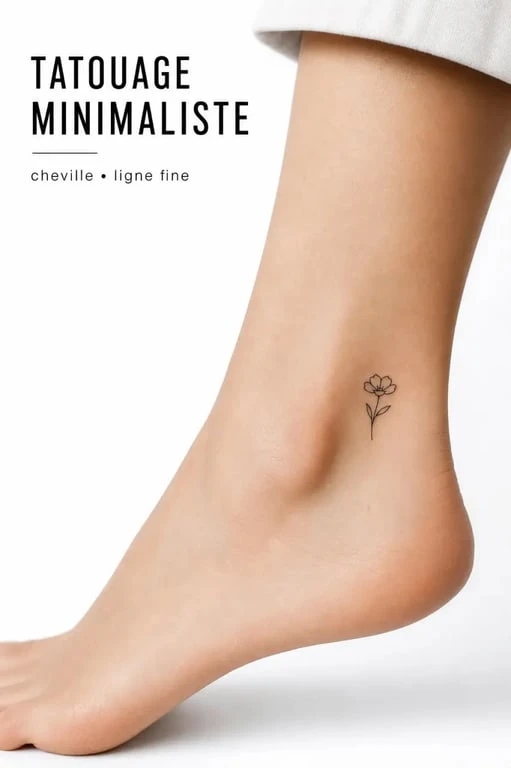Discret tatouage cheville femme : petit tatouage minimaliste élégant sur une cheville féminine