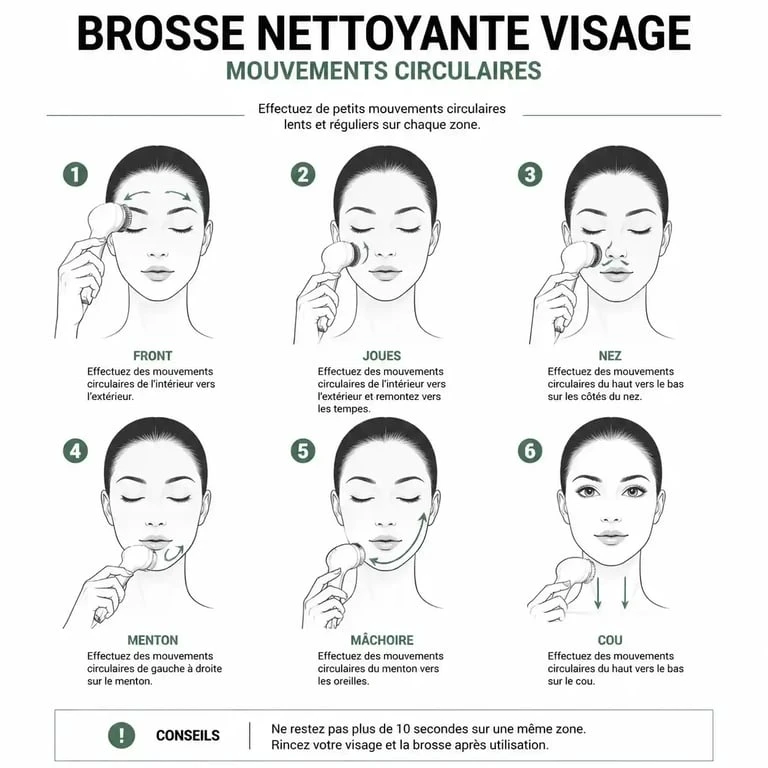 Guide gestuel pour l'utilisation d'une brosse nettoyante visage