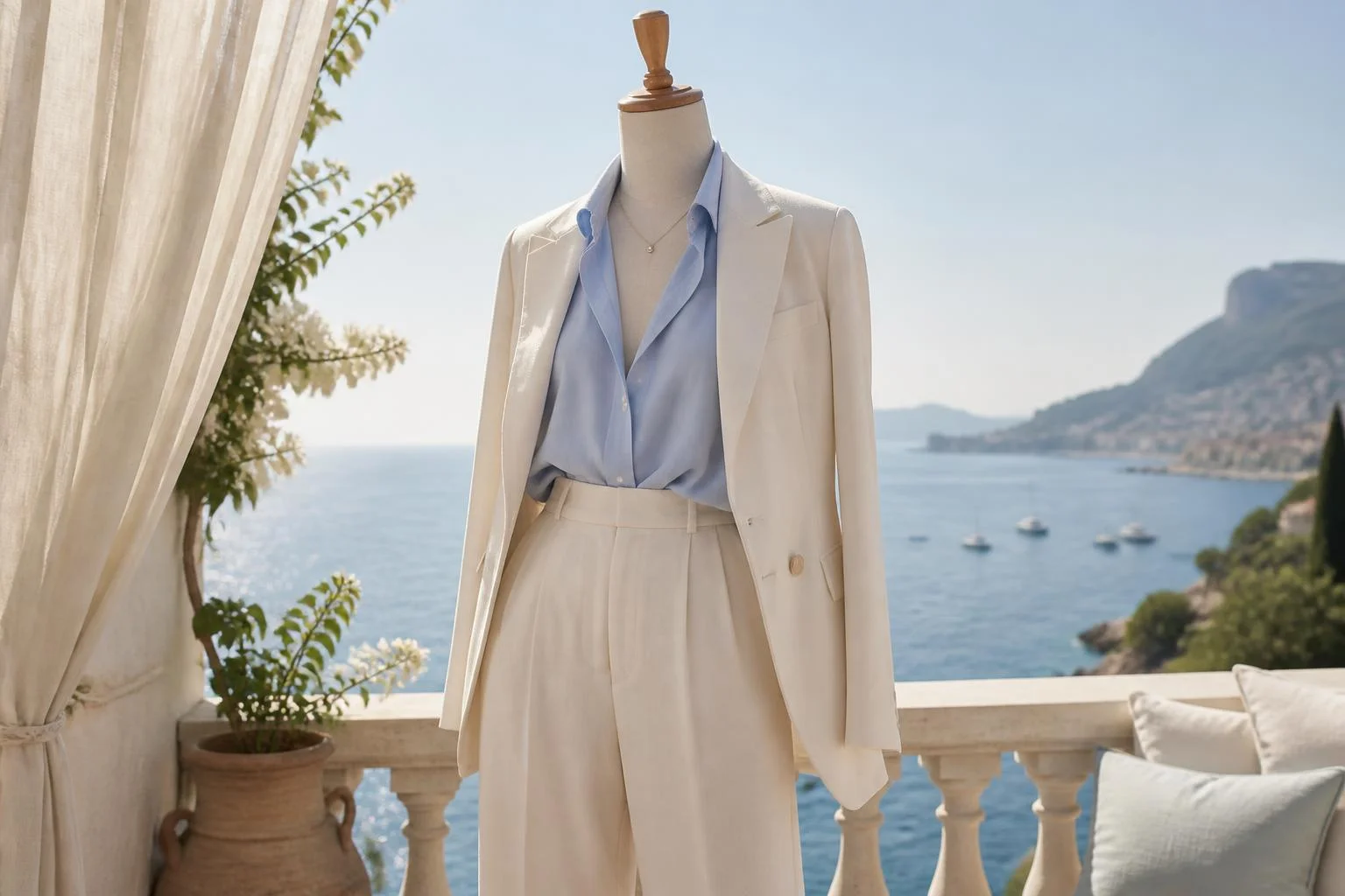 French Riviera chic : lin clair & coupe nette