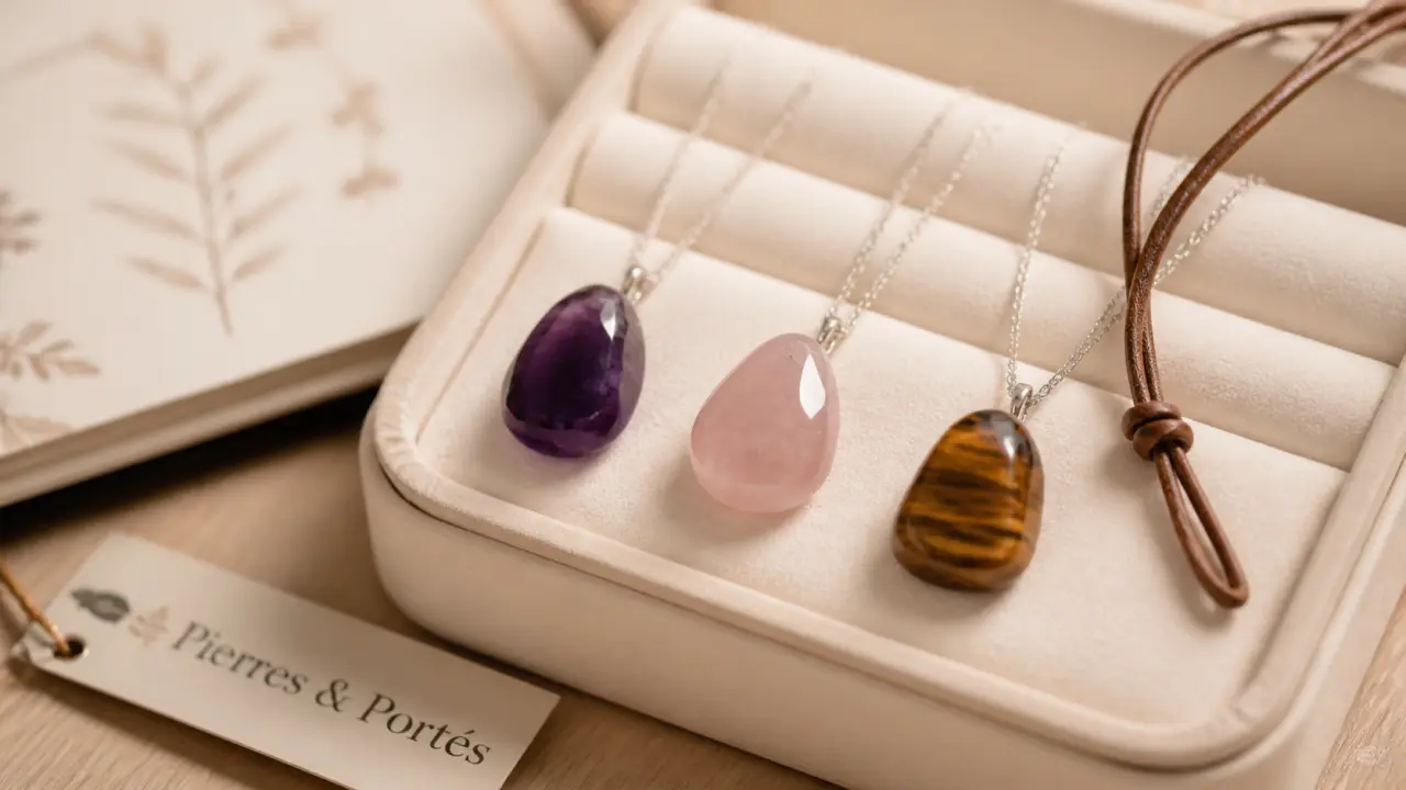 Pendentifs pierres naturelles : pierres roulées sur chaînes argent 925