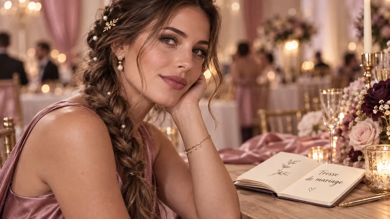 Coiffure mariage invitée tresse latérale élégante, soirée