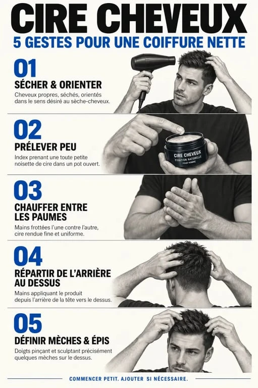 Étapes pour appliquer une cire pour homme cheveux sans graisser la coiffure