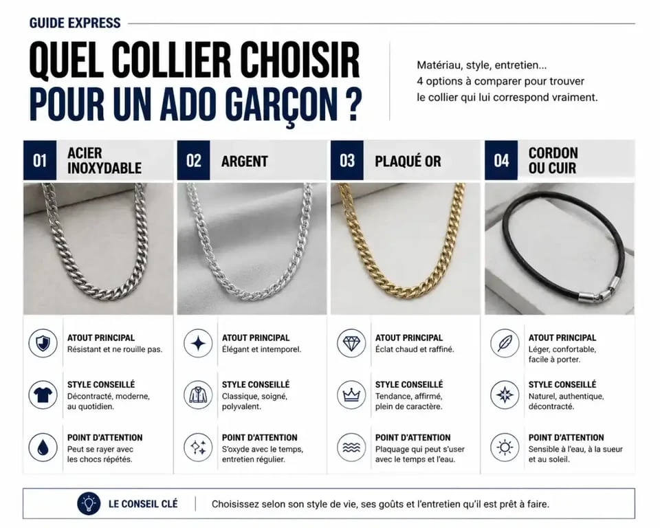 Comparaison des matières pour choisir un collier pour ado garçon