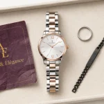 Montres bracelet acier femme : vue cadran et finition argent-or rose