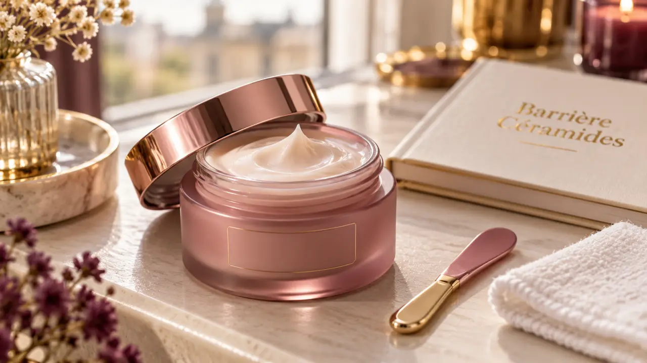 Ceramide crème visage réparatrice barrière cutanée, pot rose gold