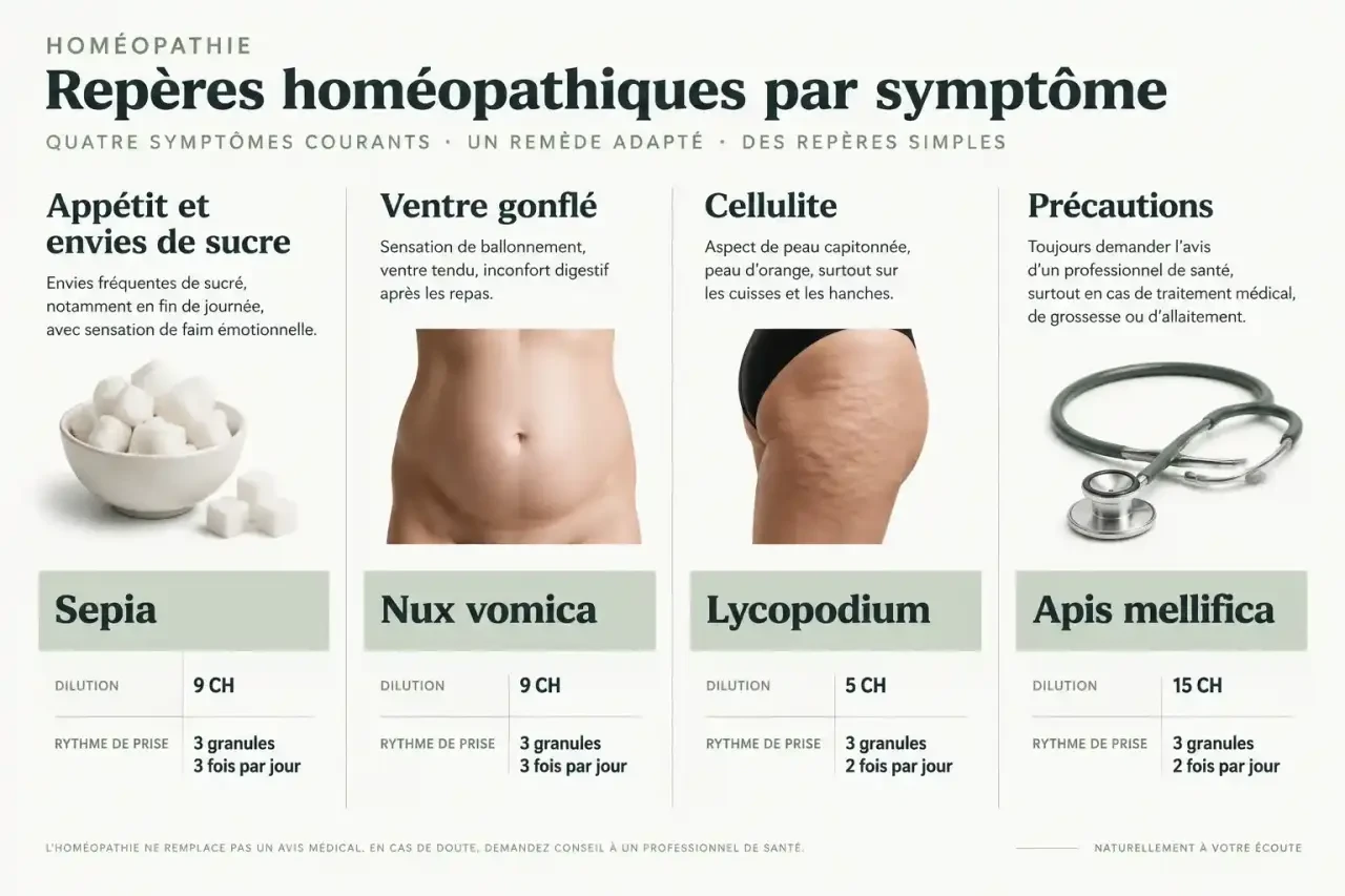Repères d'homéopathie pour une perte de poids rapide : remèdes, dilutions et prises selon le symptôme