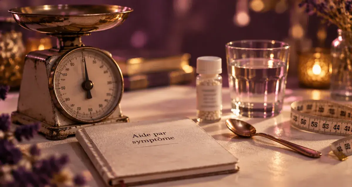 Homéopathie perte de poids rapide : granules, balance et ruban à mesurer