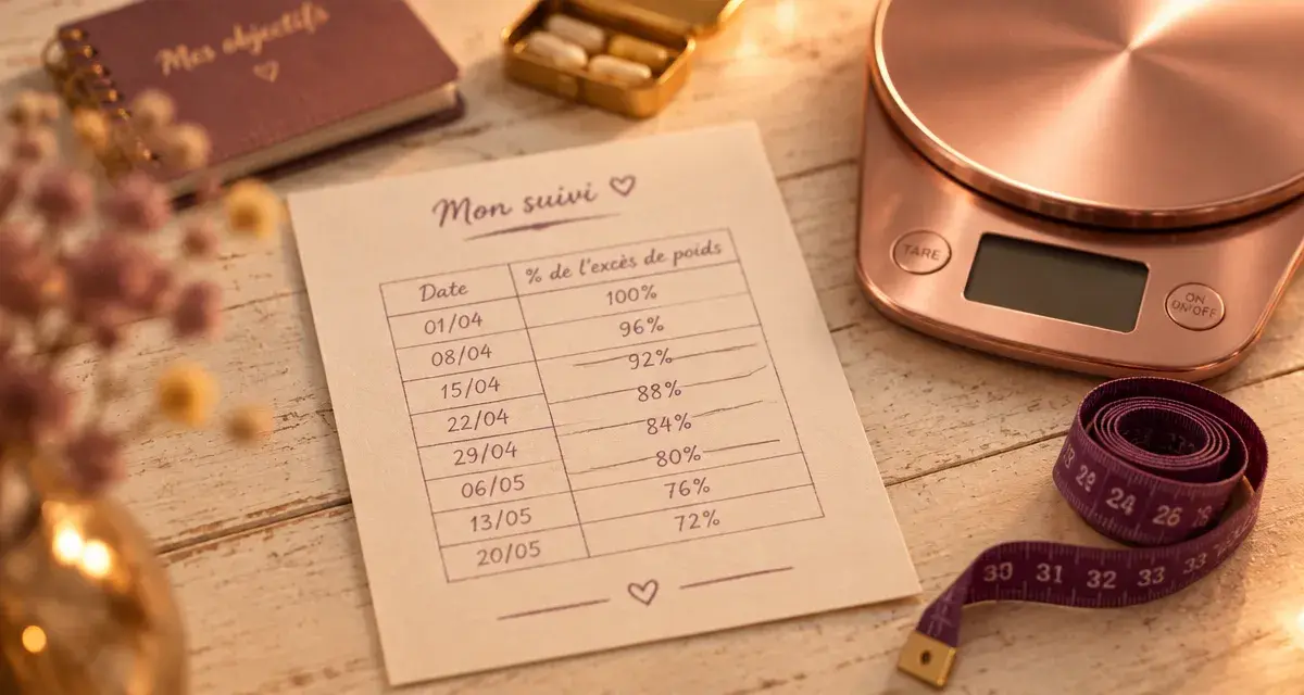 Tableau perte de poids après sleeve : suivi % de l’excès de poids (50 à 70 %)